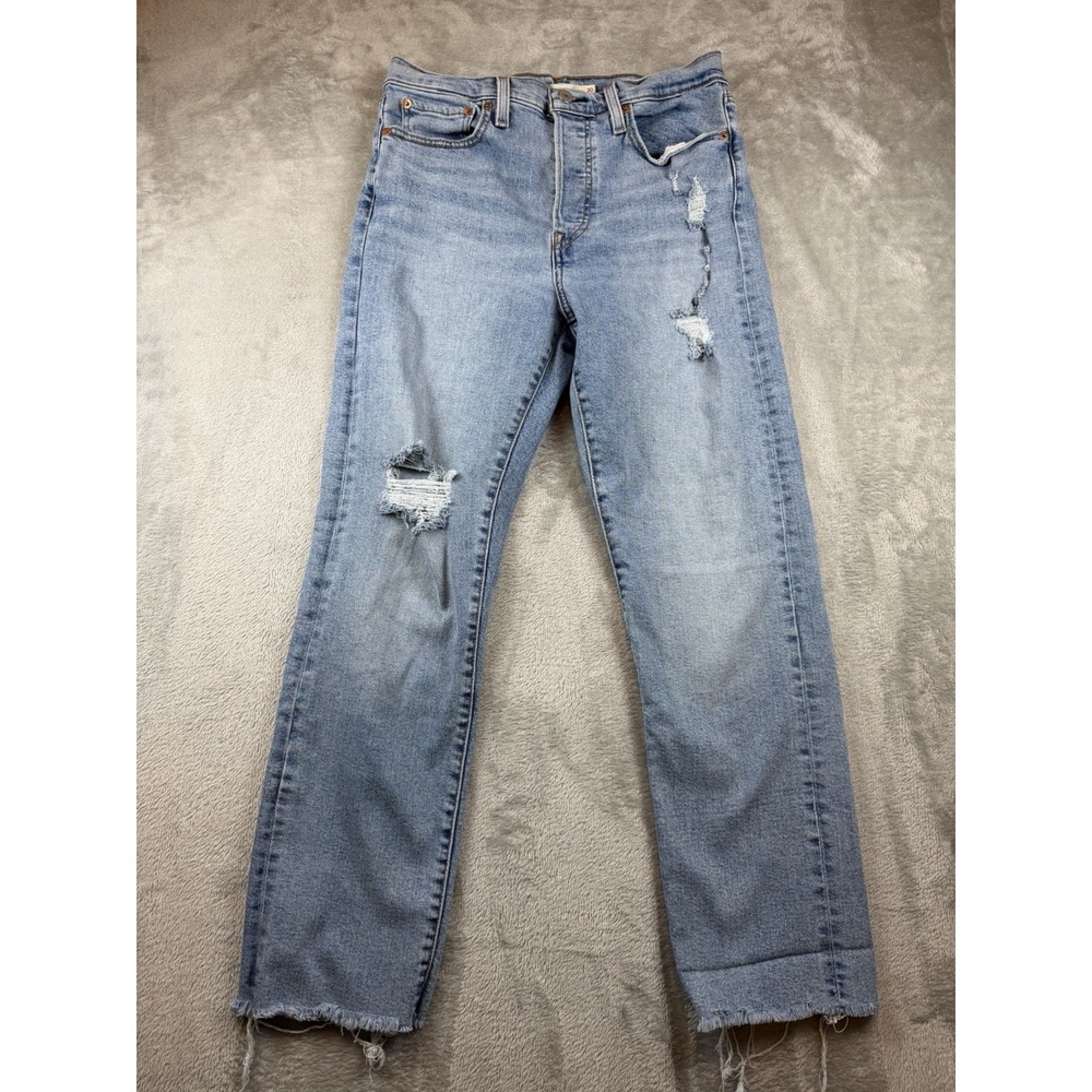 Levi's Wedgie Straight Jeans Women's 30‎ High Rise Distressed Blue (30x27.5)
